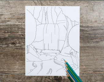 Looking Glass Falls Waterfall Children' Coloring Page, North Carolina Coloring Page, Waterfall Coloring Page, Digital Download, Coloring