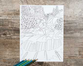 Colorado Waterfall Coloring Page, Adult Coloring Pages, Colorado Coloring Page, Waterfall Coloring Page, Coloring Pages for Adults, Coloring