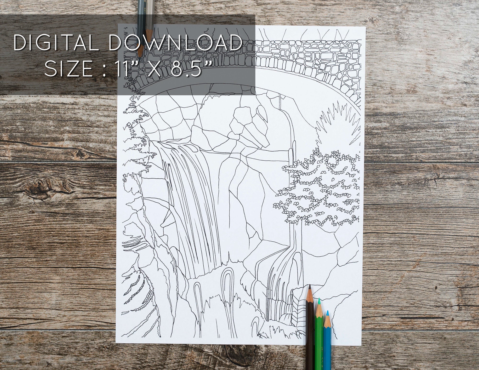 Coluring In Rainer's Mount Rainier Bridge Over Waterfall Adult Coloring Page, Mount Rainier ...