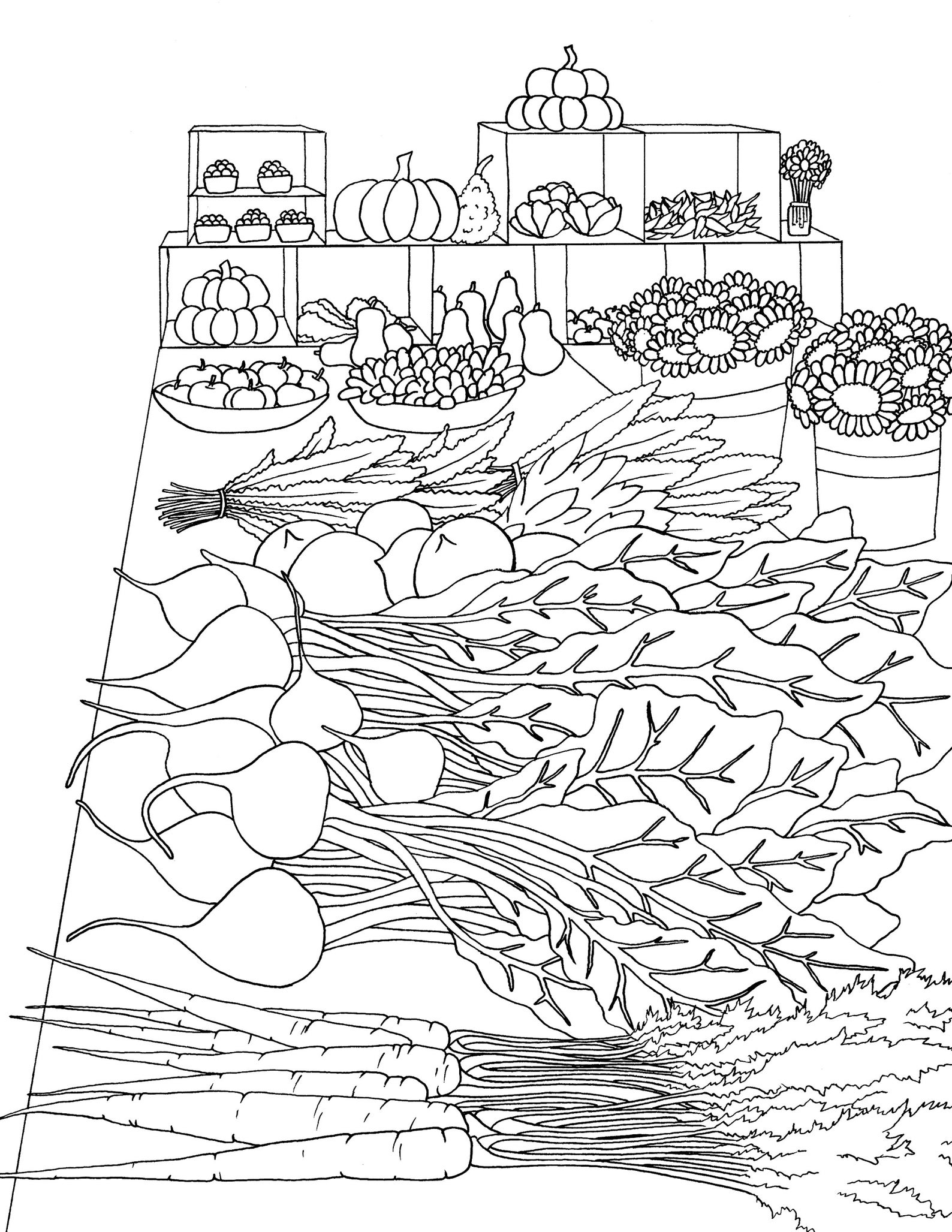 Produce Display Coloring Page, Produce Stand Coloring Page, Farmers