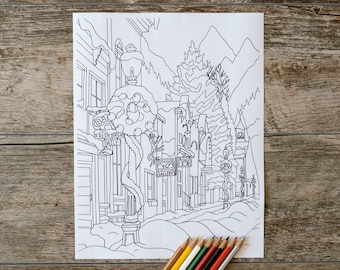 Crested Butte Main Street Christmas Coloring Page, Christmas Coloring Page, Christmas Street Coloring Page, Colorado Coloring Page, Download