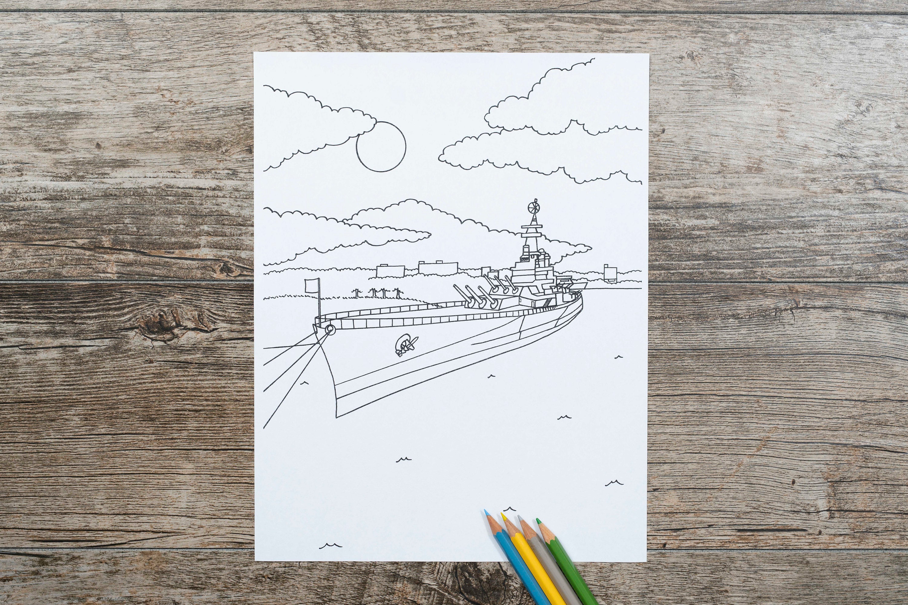 Battleship Childrens Coloring Page Battleship North Carolina - Etsy