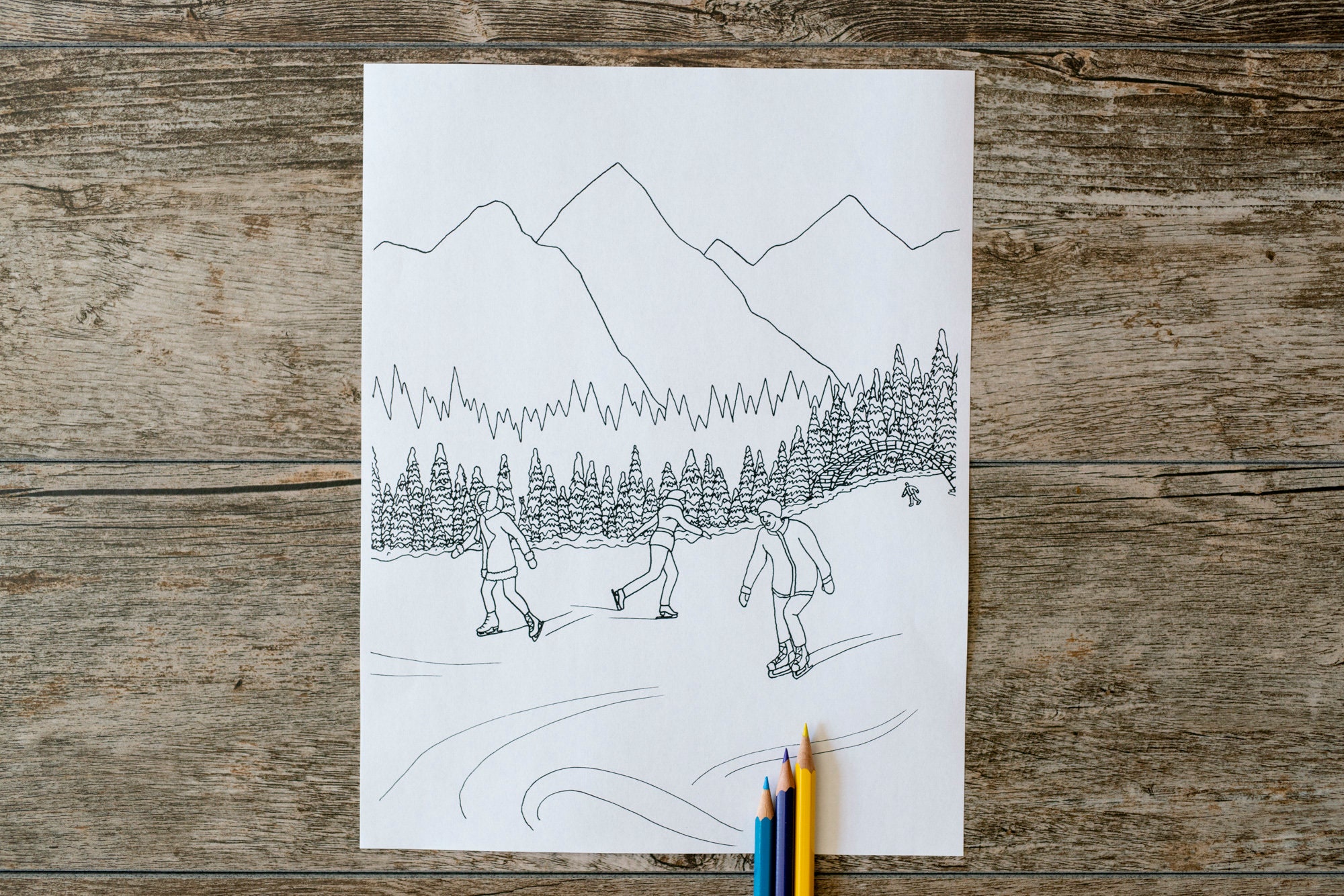 Ice Skating Coloring Page, Winter Coloring Page, Ice Skating, Lake