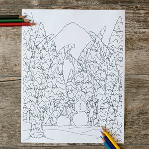 Kids Building A Snowman Coloring Page, Winter Coloring Page, Christmas Coloring Page, Winter Snowman Coloring Page, Digital Download
