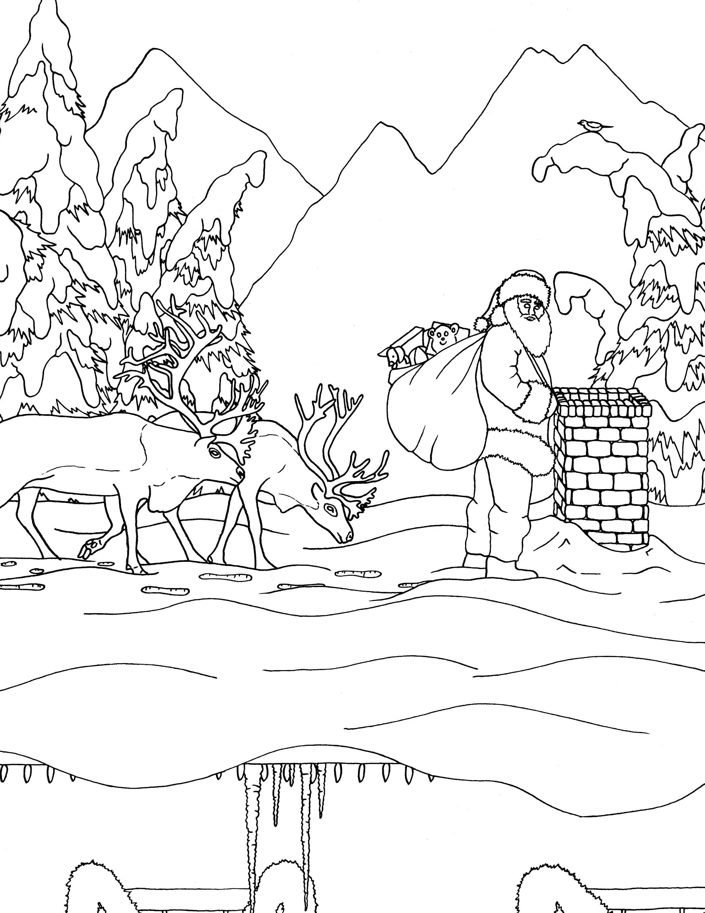Santa Rooftop Template Santa on a Rooftop Coloring Page, Santa Claus Coloring Page, Santa With ...