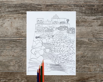 Produce Display Coloring Page, Produce Stand Coloring Page, Farmers Market Coloring Page, Digital Download, Vegetables Coloring Page