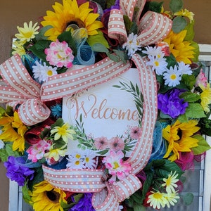 Welcome spring everyday wreath, spring florals, decoration wreath, colorful wreath, wall decor, gift for her, door hanger, summer wreath