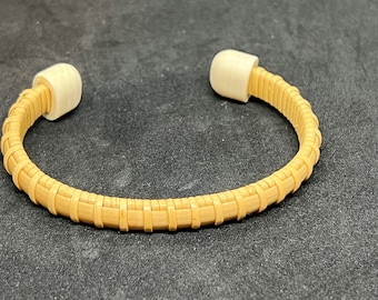 1/4" Handwoven Nantucket Style Bracelet - Natural Cane, Eco-Ivory End Caps