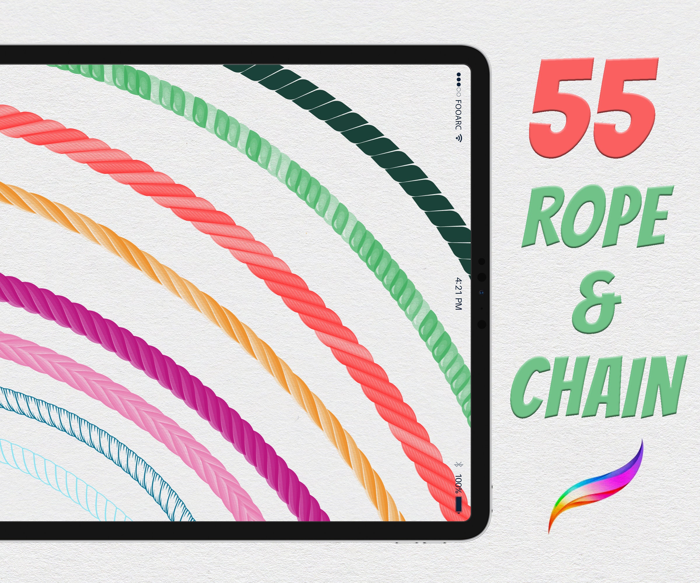 Set de pinceles Procreate Cuerdas y Cadenas – 55 pinceles Procreate sin costuras para lettering, bordes e ilustración