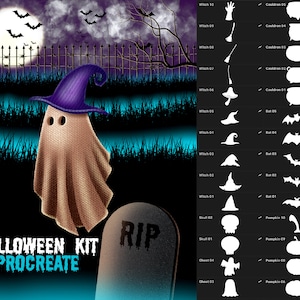 Halloween Brushes and Stamps for Procreate, Spooky Brush Set, Digital Download