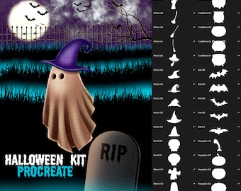 Halloween Brushes and Stamps for Procreate, Spooky Brush Set, Digital Download