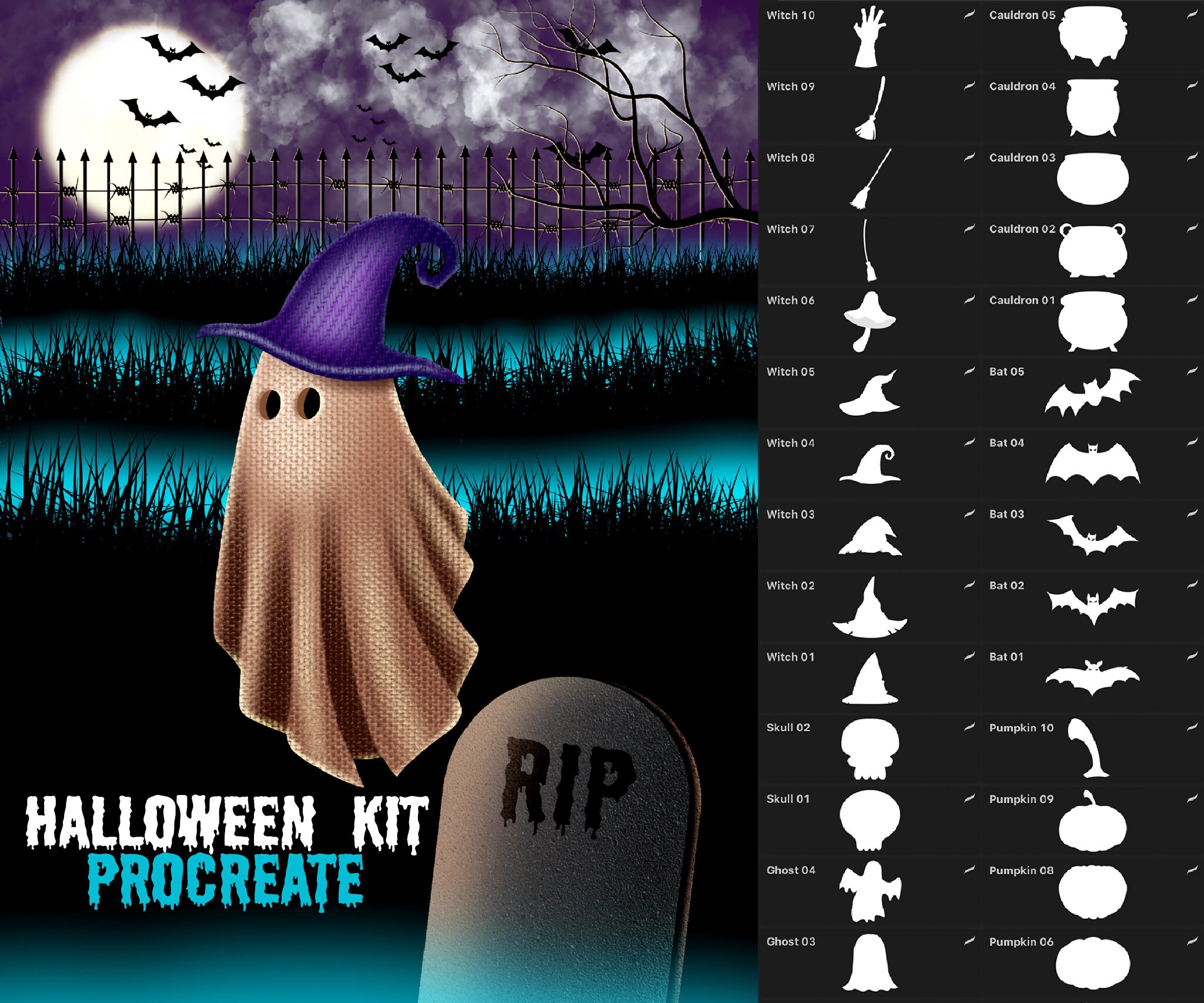 Halloween Brushes and Stamps for Procreate, Spooky Brush Set, Digital ...