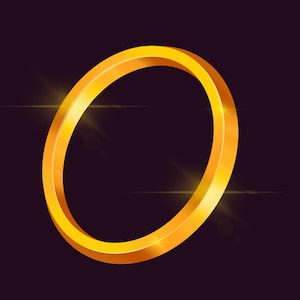 May include: A shiny gold ring with a smooth, rounded surface. The ring is isolated against a black background.