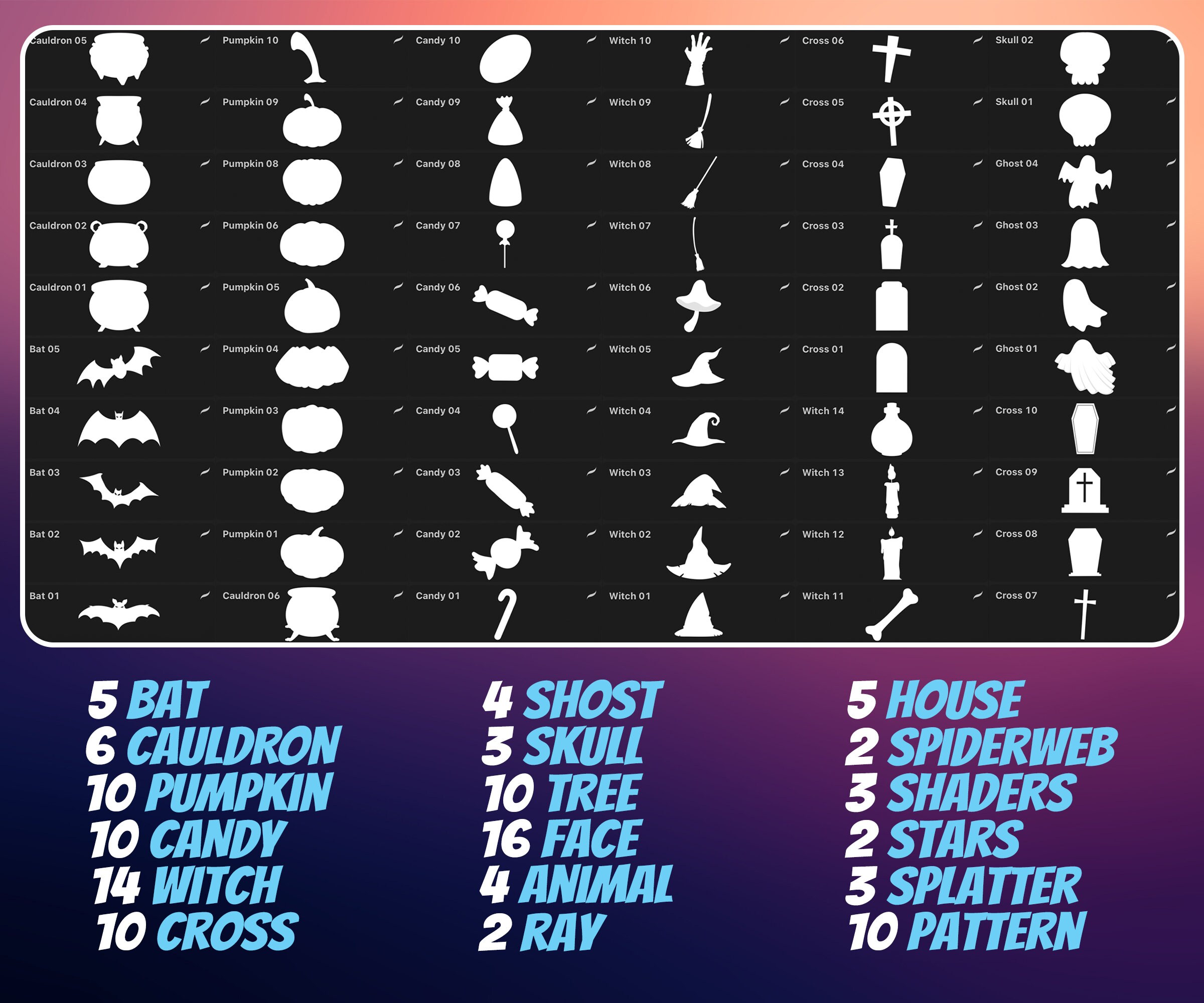 Halloween Brushes and Stamps for Procreate, Spooky Brush Set, Digital ...
