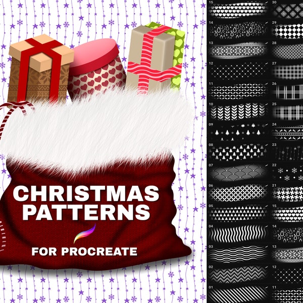 Seamless Pattern Brushes for Procreate, Christmas Pattern, Digital Download