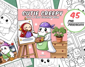 45 Spooky Coloring Pages | Kawaii Goth Monsters (Digital Download