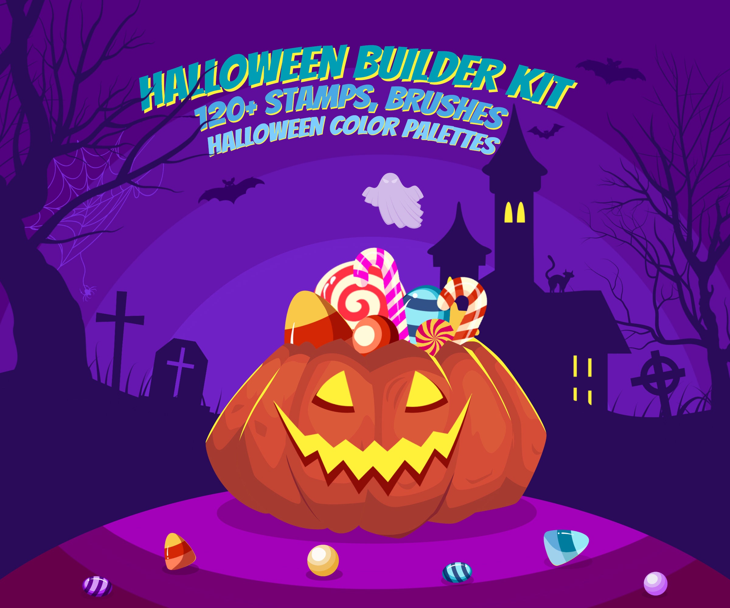 Halloween Brushes and Stamps for Procreate, Spooky Brush Set, Digital ...