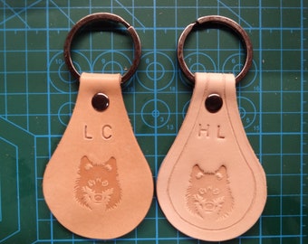 PERSONALIZED Dog Animal Leather Keychain with Siberian Husky Wolf Coyote Key Ring Chain FOB Christmas Gift Family Dog pet Alaskan Malamute