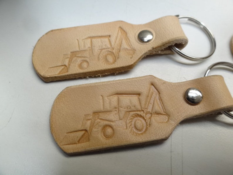 Digger Key Chain Leather Keychain of Backhoe Stamp Custom Handmade Key Ring Chain FOB ...