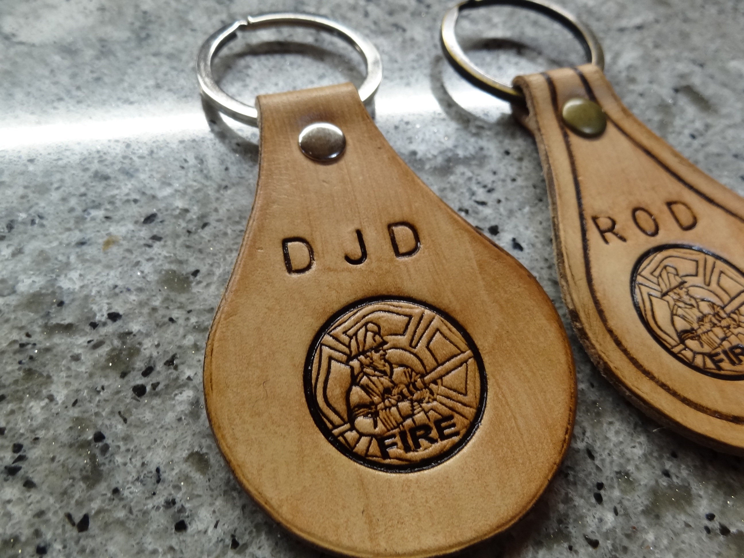 Personalized Handmade Genuine Leather Keychain Fire Fighter Key Ring ...