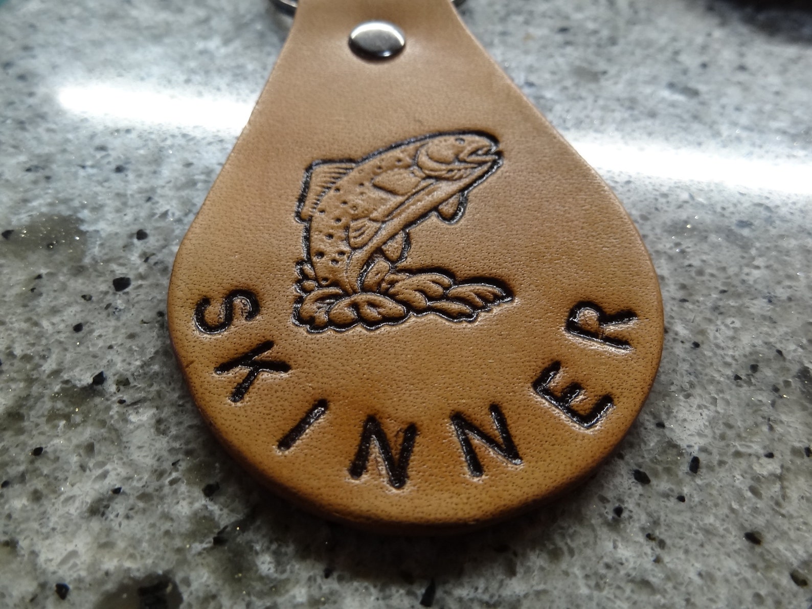 Personalized Leather Keychain FISH Trout Fishing Custom Etsy