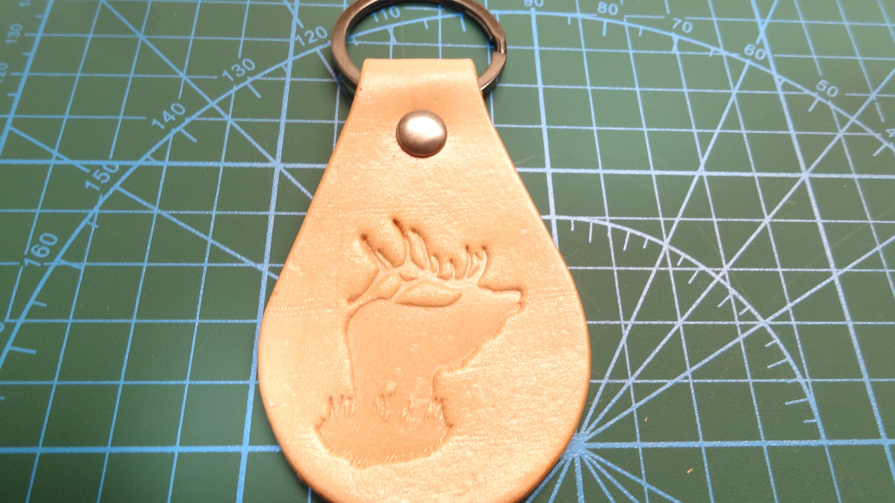 Leather Keychain Wildlife BULL ELK Custom Handmade Key Ring Chain FOB
