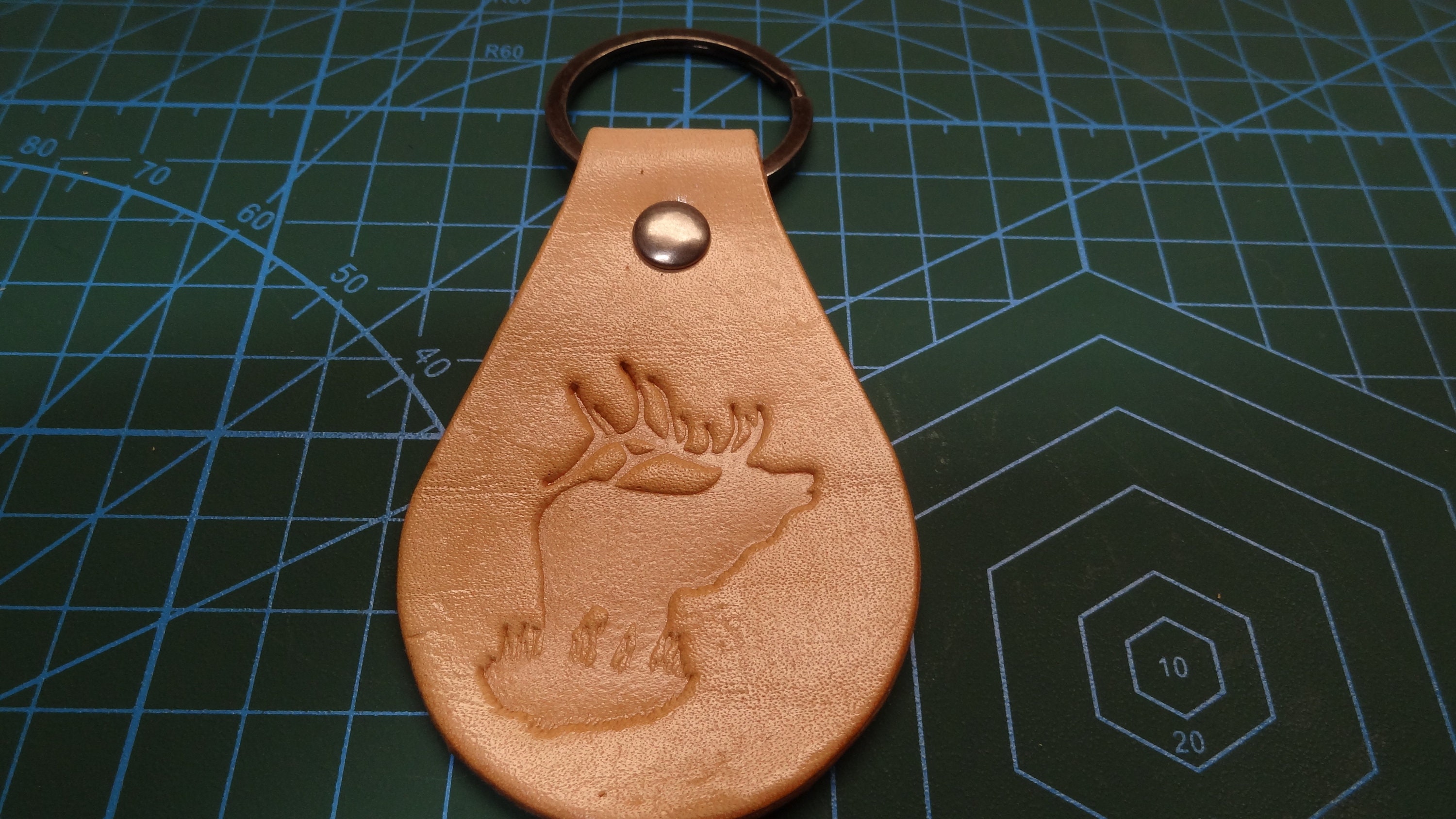 Leather Keychain Wildlife BULL ELK Custom Handmade Key Ring Chain FOB