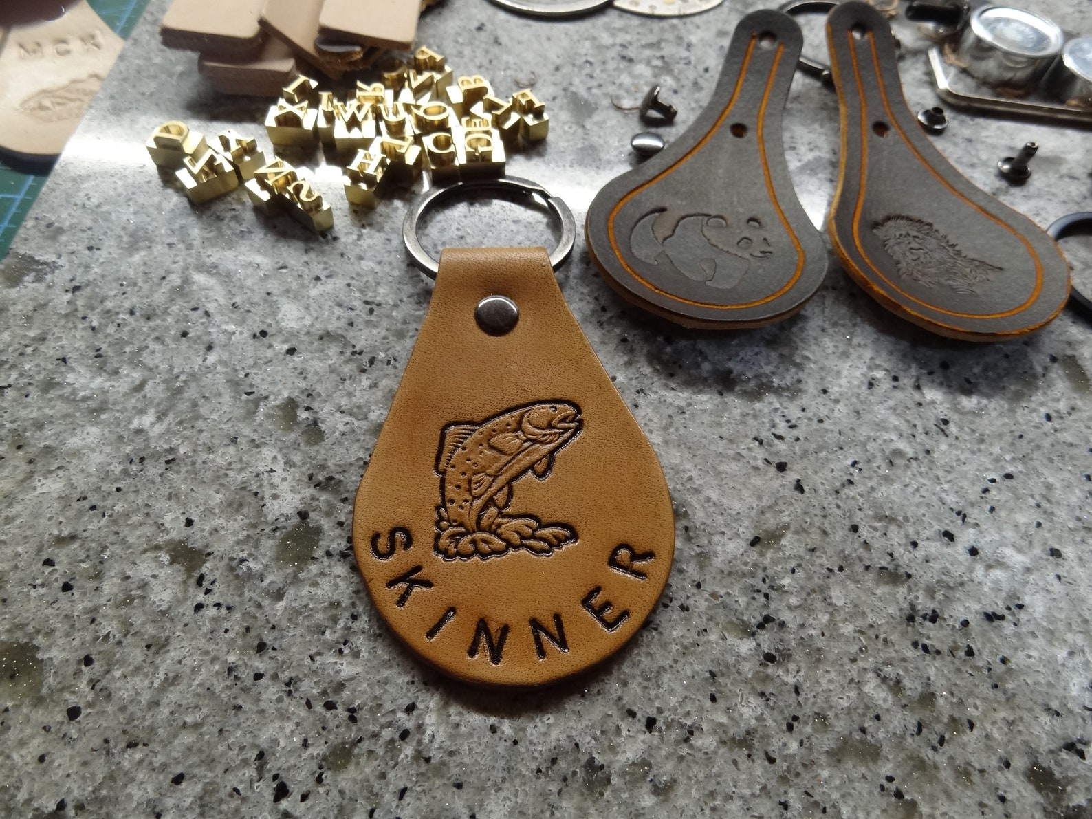 Personalized Leather Keychain FISH Trout Fishing Custom Etsy