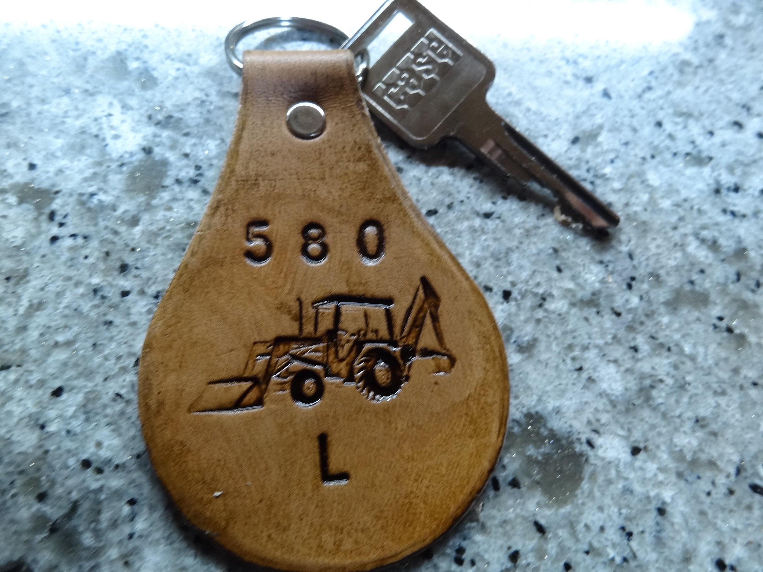 Backhoe Keychain Leather Keychain of Backhoe Stamp Custom Handmade Key Ring Chain FOB ...