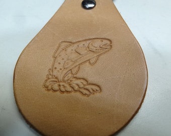 Leather Keychain FISH trout Fishing Custom Handmade Key Ring Chain FOB Unique Christmas Anniversary Birthday Gift rainbow fish