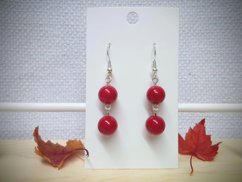 Red Glass 2 Bead Dangle Earring