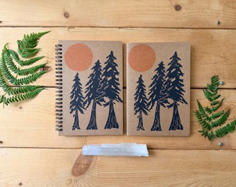 Handmade Linocut Tree Notebook - Kraft Journal, Nature Diary