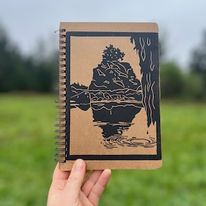 Block Print Notebook- Baker Beach linocut, Kraft Notebook, Diary, Nature Journal, Field Notes, Bullet Notebook, Hand-Made