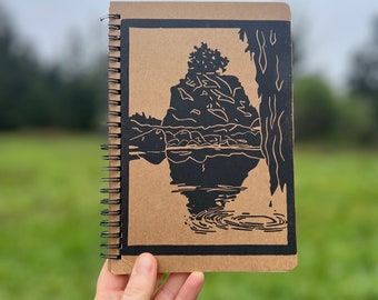 Baker Beach Linocut Notebook - Hand-Stamped Kraft Journal