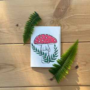 Small Block Print Greeting Card, Mushroom, Whale, Fall Leaves, Thank You