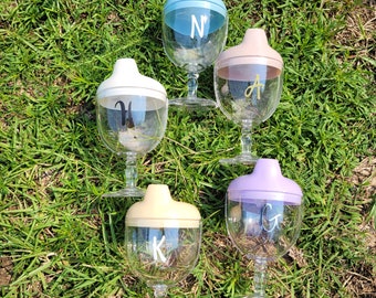Vaso de vino para bebé, taza con tapa antigoteo para bebidas, vaso antiderrame para bebés y niños, copa de vino con tapa, monograma.