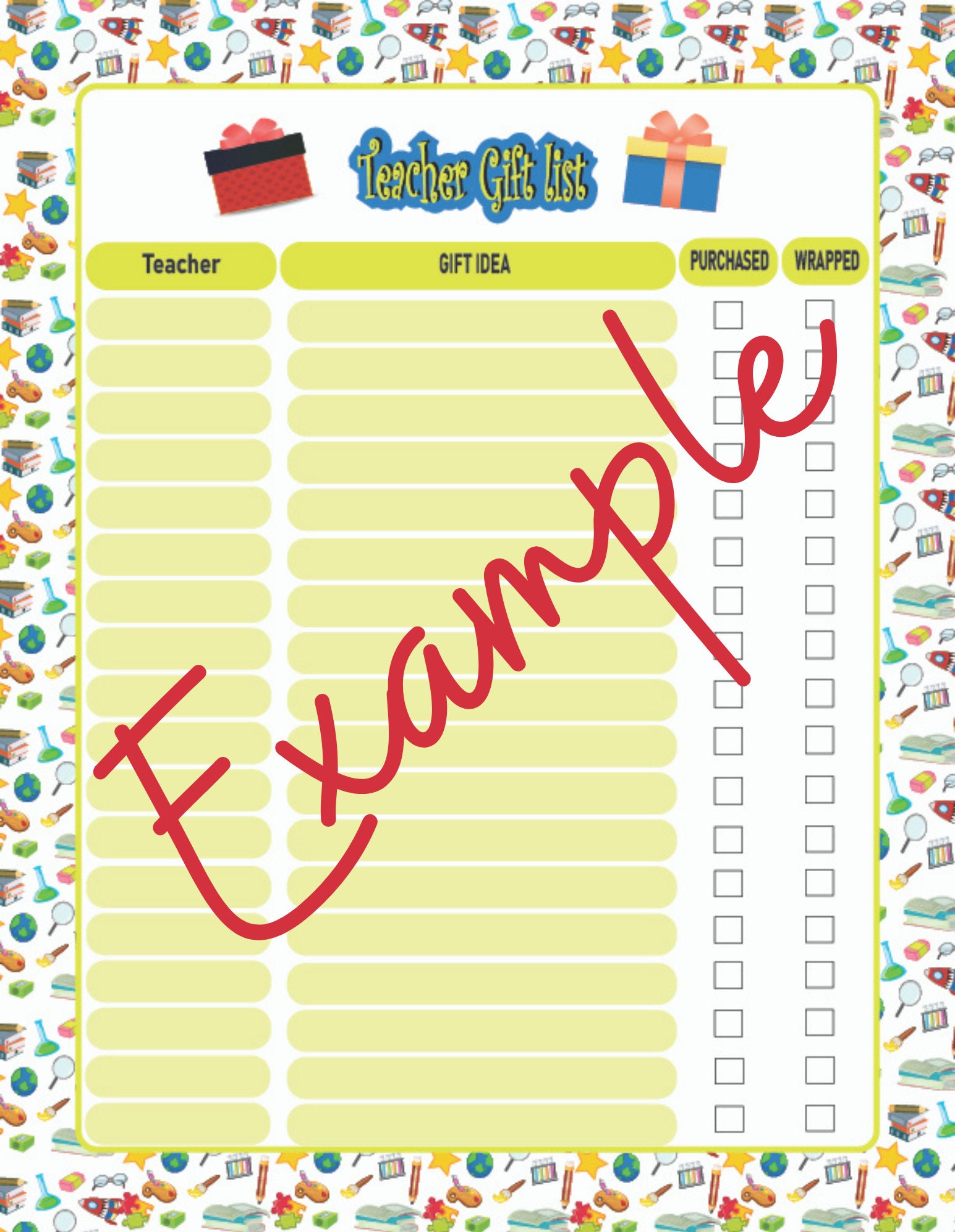 Printable Teacher Gift List, Gifts for Teachers Guide, Modern Gift List