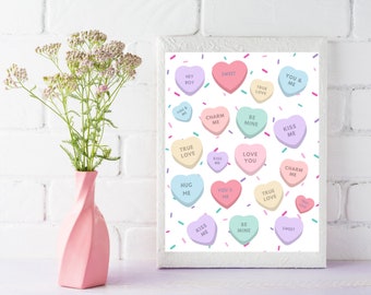 Süße Herzen druckbare Wandkunst, süße Herzen Druck, Valentinstag Dekor, Valentinstag romantische Wandkunst, Valentinstag Party Dekor