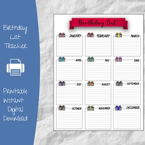 Birthday Planner Printable, Birthday Tracker Printable, Birthday Calendar, Anniversary Calendar, Printable Birthday Planner Pages, Printable
