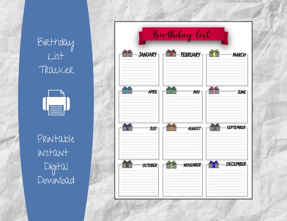 Birthday Planner Printable Birthday Tracker Printable | Etsy