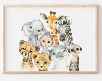 African Animals Kids Room Wall Art Nursery Wall Art, Safari Animal Prints, Nursery Baby Animals, Baby Animals Print, Nursery Lion Printable