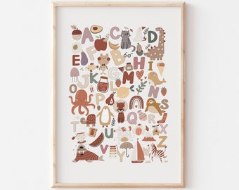 Alphabet Kids Wall Art ABC Boho Printable Kids room Instant Download Nursery Print Boys Girls Playroom Wall Decor