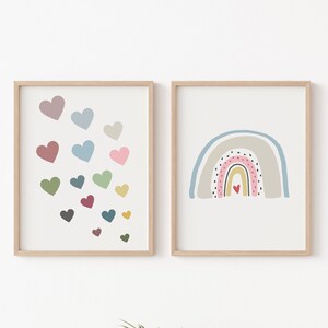 Set of Kids Room Wall Art Printable Hearts Rainbow Wall Art Nursery Decor Playroom Wall Art Digital Print Instant Download Baby Room simple
