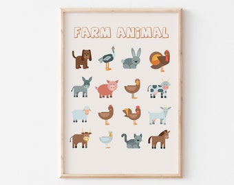 Farm Animals Printable Wall Art Kids Game room Downloadable wall Nursery Decor Educational wall Decor Animal Printable Farm Animals Print