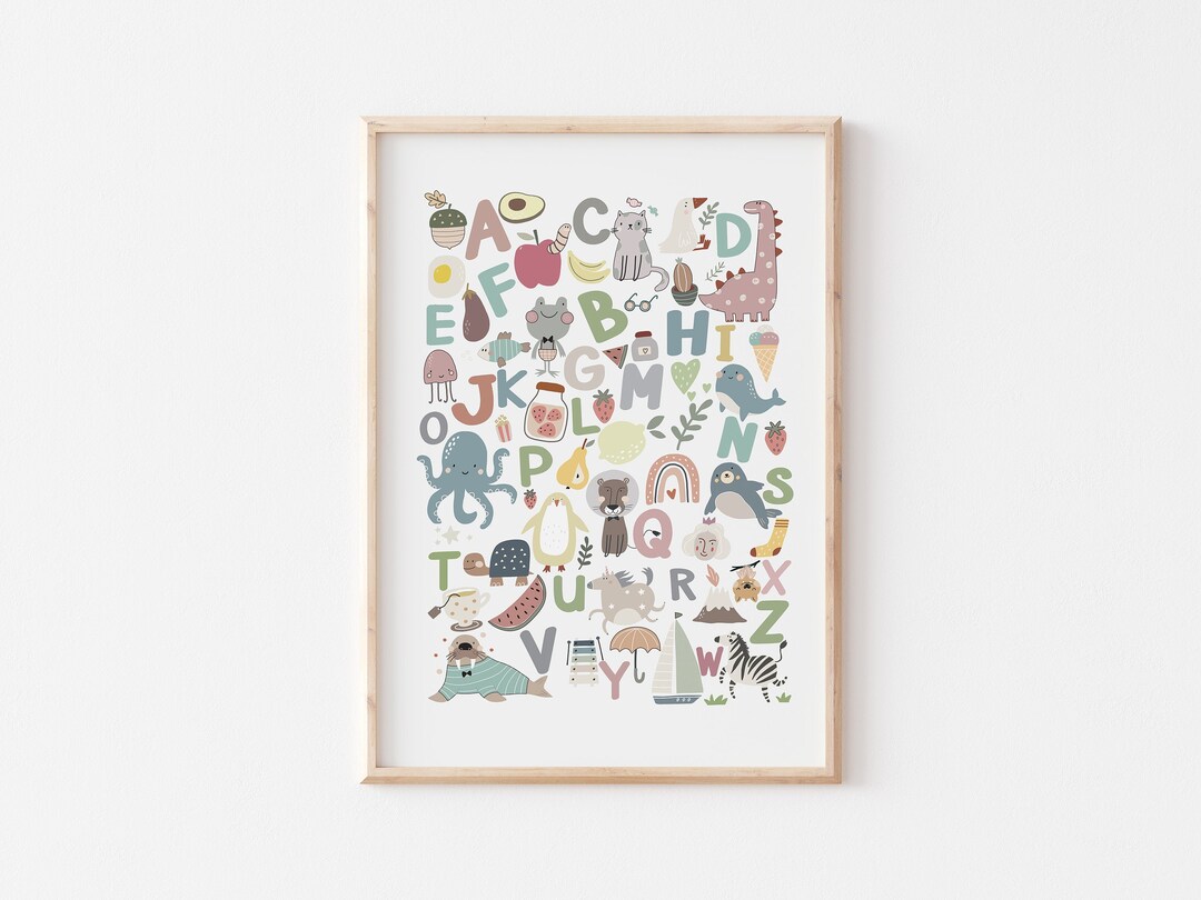 Nursery Alphabet Printable Wall Art Digital ABC Decor Kids Room Decor ...