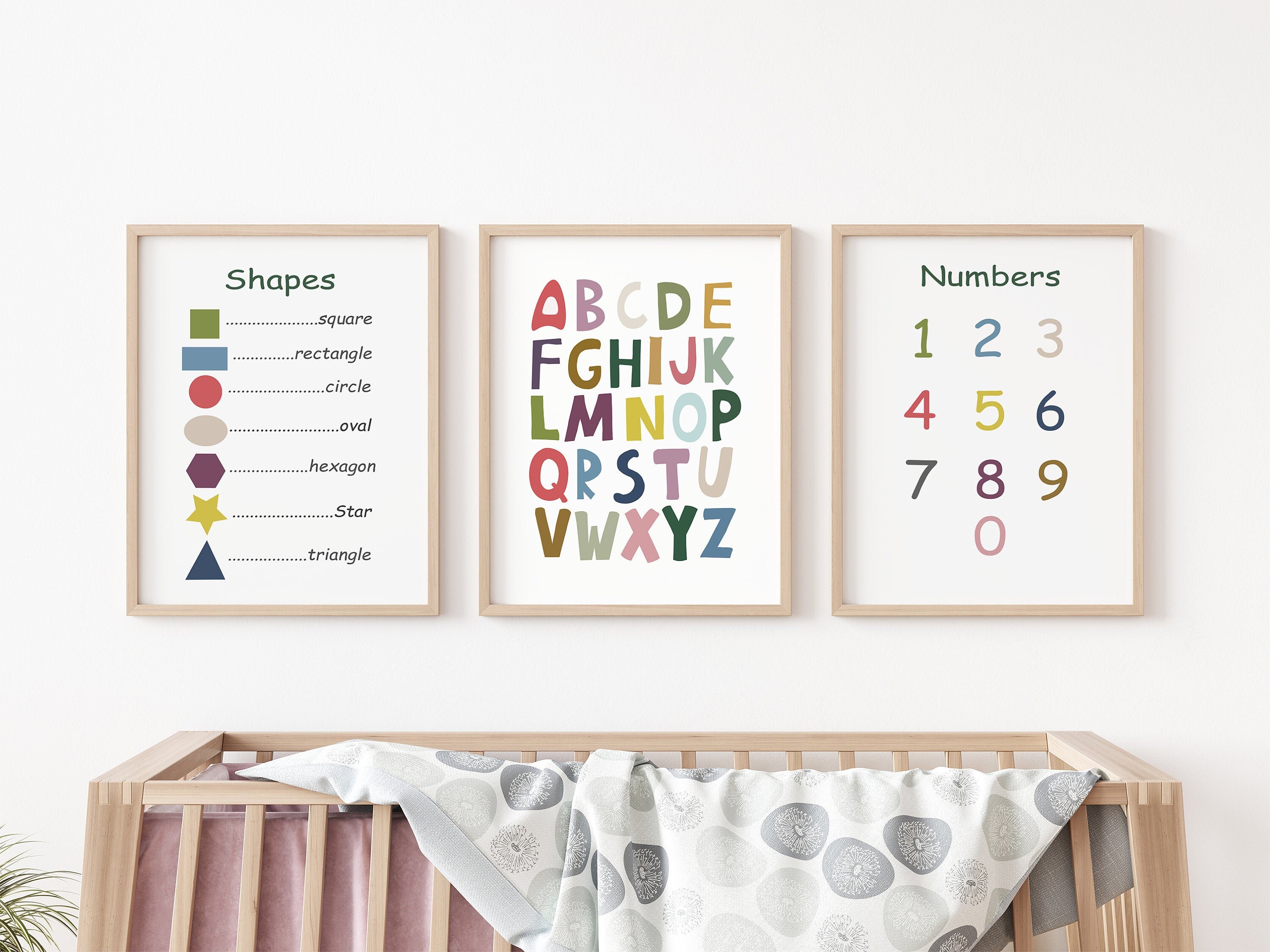 Set of Kids Room Wall Art Printable ABC Numbers Shapes Wall Art Nursery