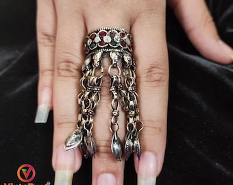 Vintage Afghan Kuchi Ring: Ethnic Silver-Tone Ring with Bells