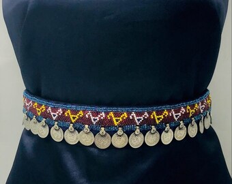 Vintage Tribal Belly Dance Belt: Multicolor Beaded Coin Belt New Belly Dance Belt Colored Diamonds & 228pieces Golden  main image 2