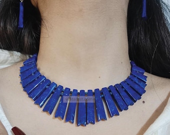 Lapis Lazuli Choker Necklace & Earrings: Vintage Tribal Jewelry Set