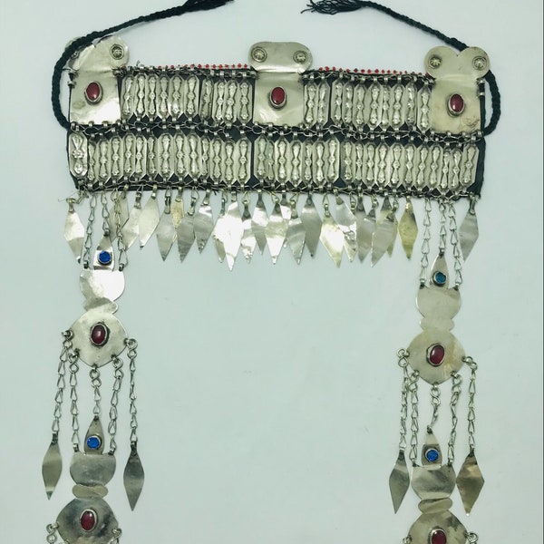 Vintage Turkmen Tribal Kuchi Matha Patti, Ethnic Head Piece With Long Dangling Tassels, Hair Jewelry, Body Jewelry, Vintage Turkmen Jewelry